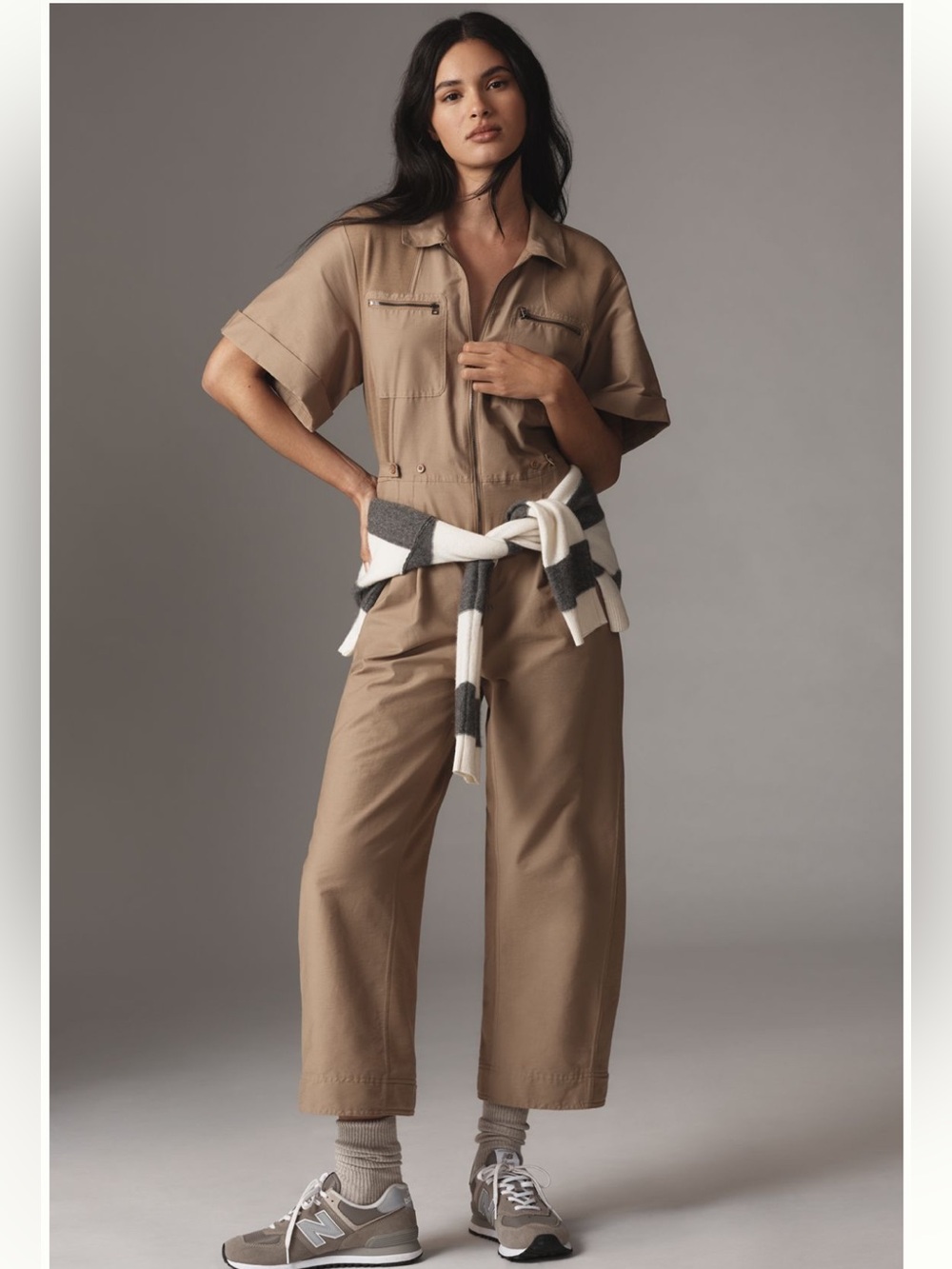 Anthropologie Daily Practice Tan Short-Sleeve Utility Jumpsuit